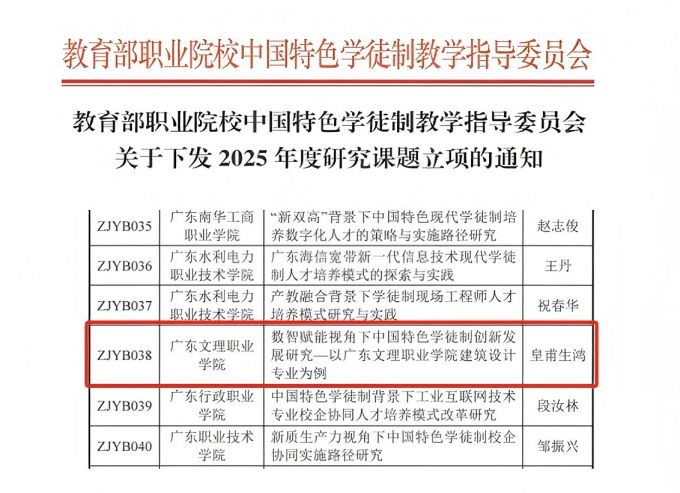 我校获2025年度教育部职业院校中国特色学徒制教学指导委员会科研课题